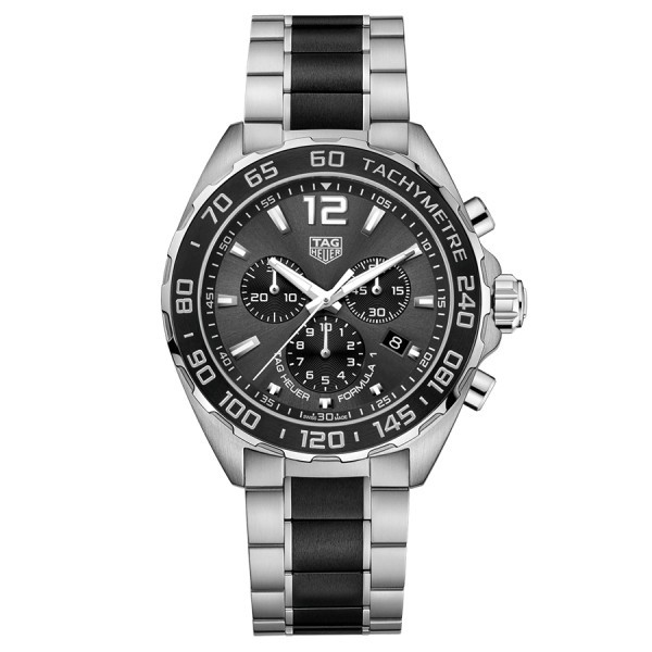 TAG Heuer Formula 1 chronograph quartz watch grey dial steel bracelet 43 mm