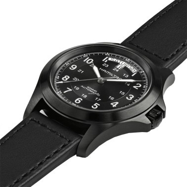 Montre Hamilton Khaki Field King automatique cadran noir bracelet cuir noir 40 mm