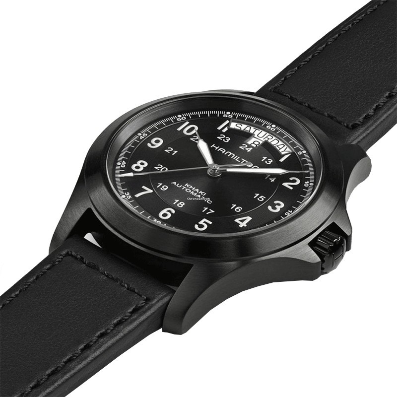Montre Hamilton Khaki Field King automatique cadran noir bracelet cuir noir 40 mm