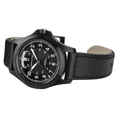 Montre Hamilton Khaki Field King automatique cadran noir bracelet cuir noir 40 mm