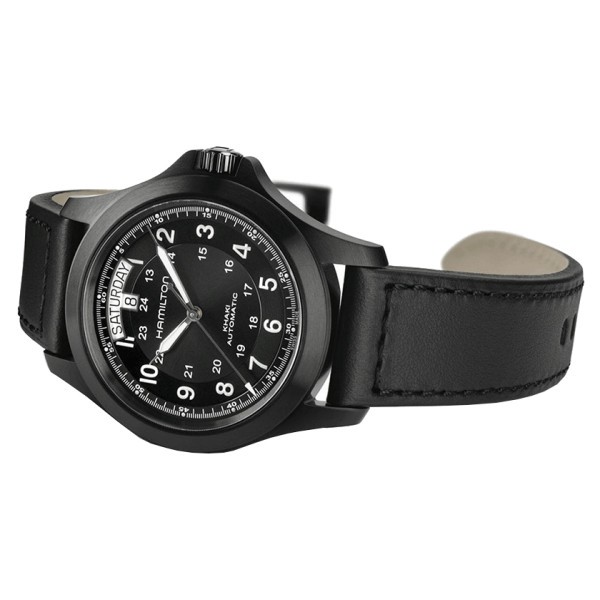 Montre Hamilton Khaki Field King automatique cadran noir bracelet cuir noir 40 mm
