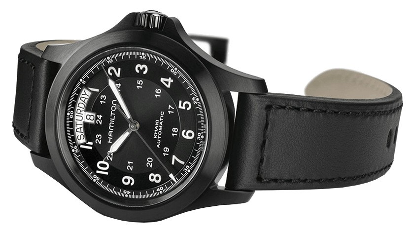 Montre Hamilton Khaki Field King automatique cadran noir bracelet cuir noir 40 mm