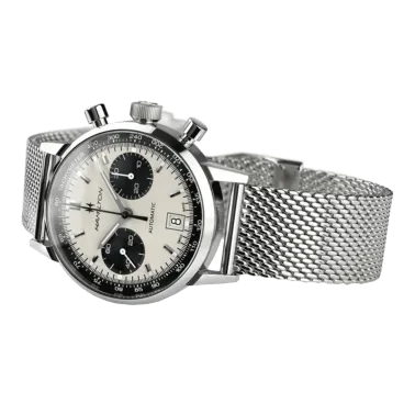Montre Hamilton Intra-Matic automatique chronographe cadran panda bracelet maille milanaise 40 mm