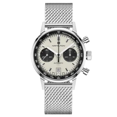 Montre Hamilton Intra-Matic automatique chronographe cadran panda bracelet maille milanaise 40 mm