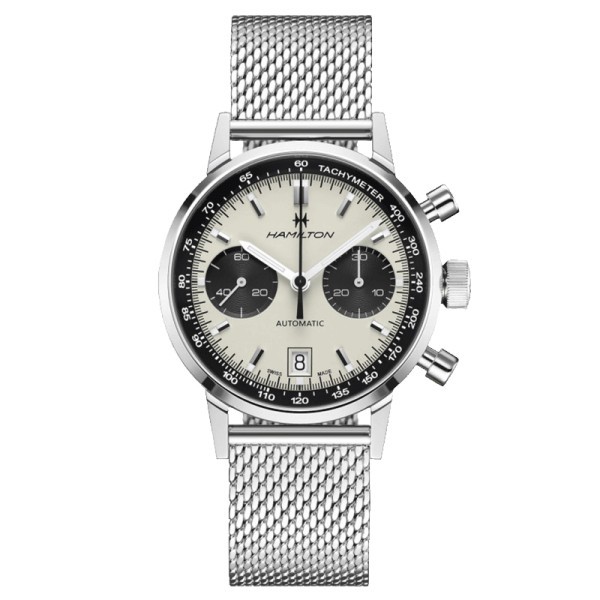 Montre Hamilton Intra-Matic automatique chronographe cadran panda bracelet maille milanaise 40 mm