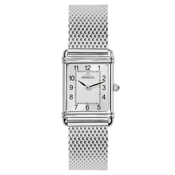 Montre Michel Herbelin Art Déco quartz cadran argenté bracelet acier maille milanaise 17478/22BM 