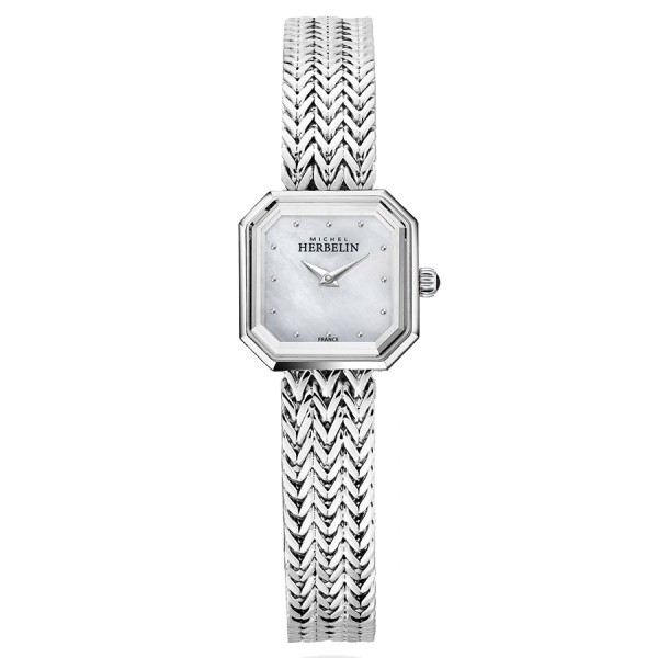 Montre Michel Herbelin Octogone quartz cadran nacré index diamants bracelet acier 22,2 mm