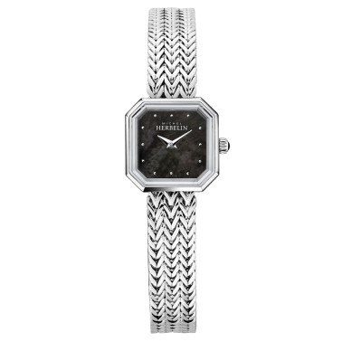 Michel Herbelin Octogone quartz watch black mother-of-pearl dial diamond indexes steel bracelet 22,2 mm