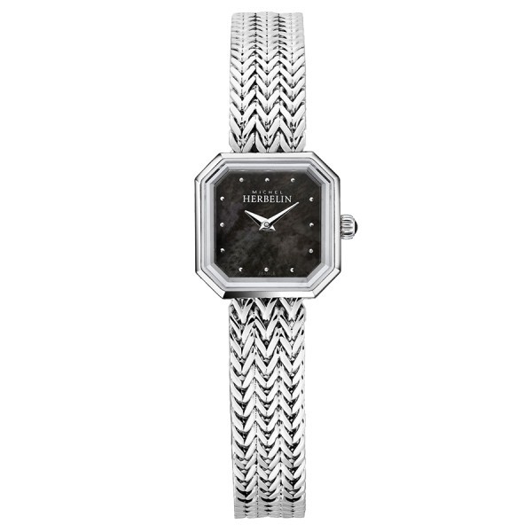 Montre Michel Herbelin Octogone quartz cadran nacre noire index diamants bracelet acier 22,2 mm