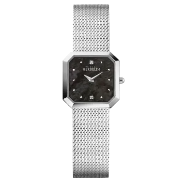 Montre Michel Herbelin Octogone quartz cadran nacre noire bracelet acier maille milanaise 24,5 mm