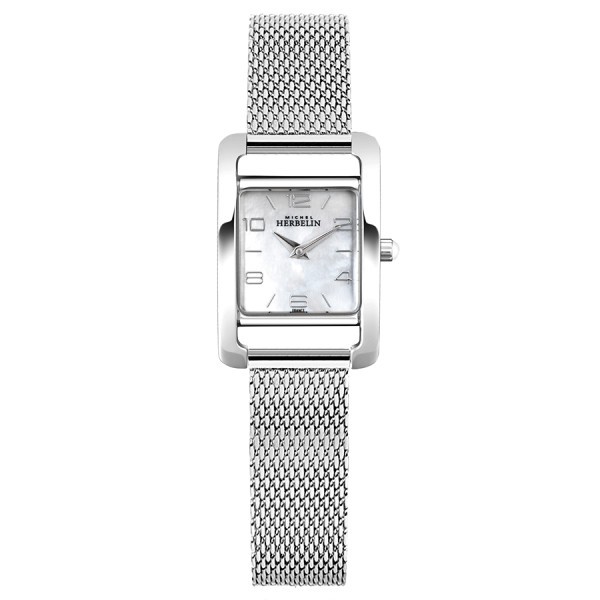 Michel Herbelin 5ème Avenue quartz watch pearly dial stainless steel milanese mesh bracelet 