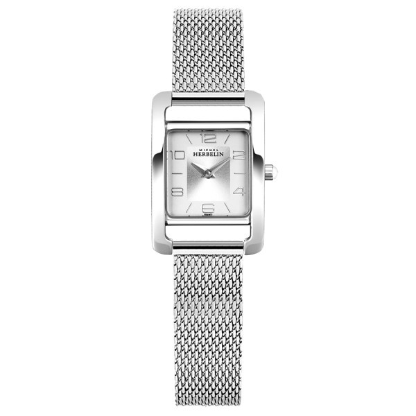 Montre Michel Herbelin 5ème Avenue quartz cadran argenté bracelet acier maille milanaise