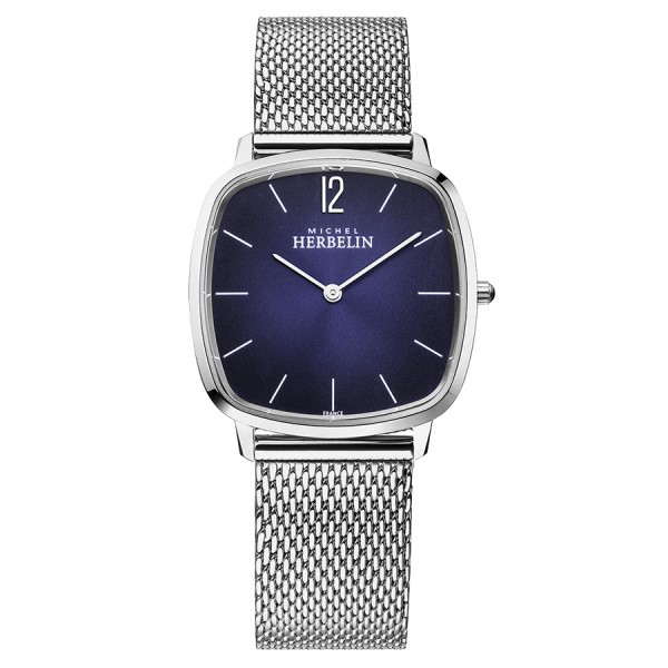 Michel Herbelin City quartz watch purple dial stainless steel bracelet milanese mesh 36 mm