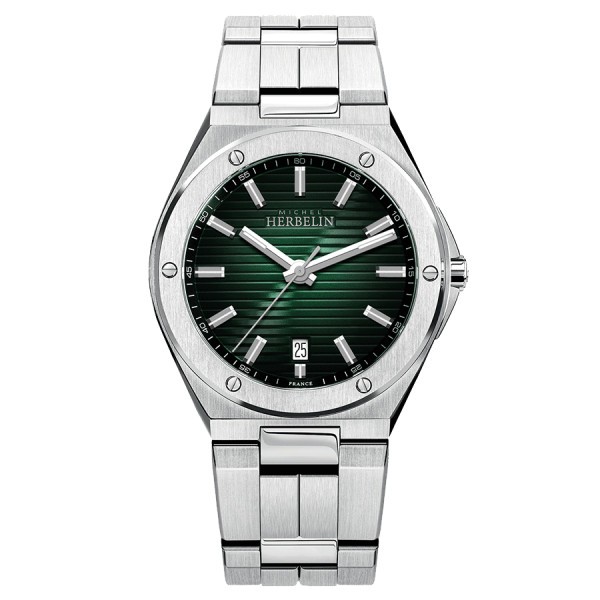 Michel Herbelin Cap Camarat quartz watch green dial steel bracelet 40,5 mm