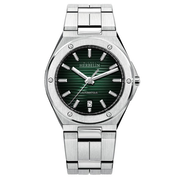 Michel Herbelin Cap Camarat automatic watch with green dial steel bracelet 40,5 mm