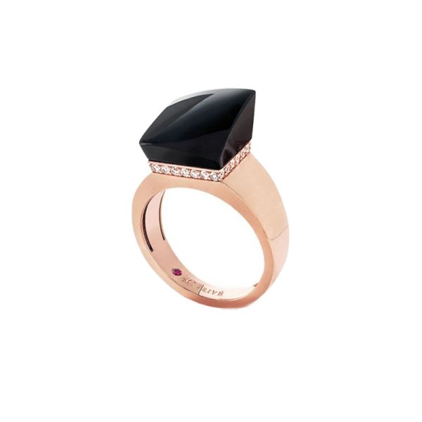 Bague Roberto Coin Sauvage Privé en or rose jade noire et diamants