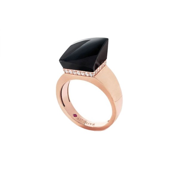 Ring Roberto Coin Sauvage Privé black jade pink gold and diamonds