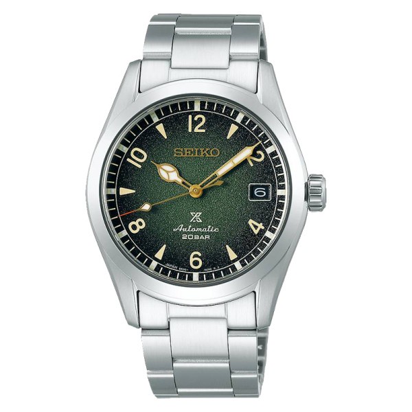 Seiko Prospex Alpinist automatic watch green dial steel bracelet 38 mm