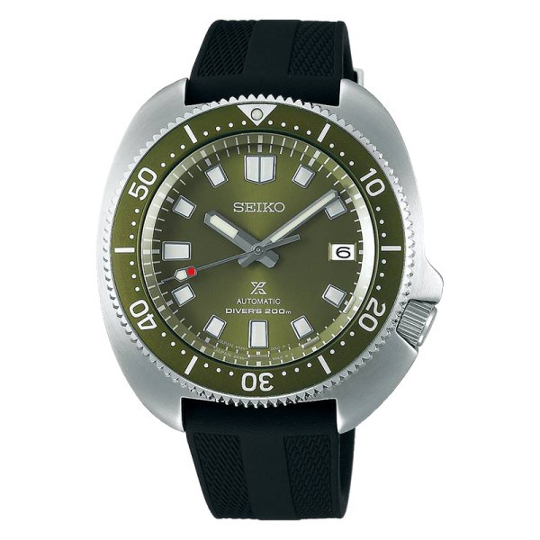 Seiko Prospex automatic watch green dial black silicone bracelet 42,7 mm