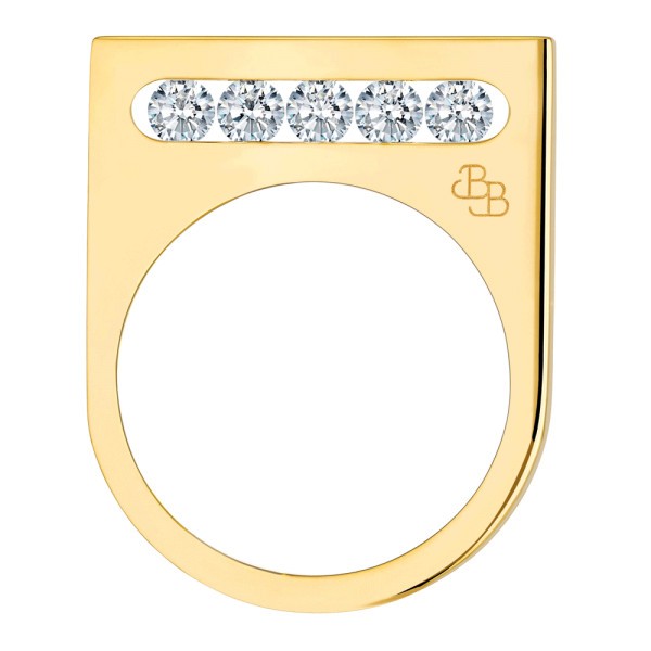 Bague La Brune et La Blonde Funambule en or jaune 5 diamants - Front