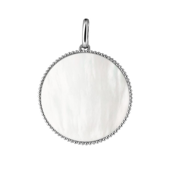 Médaille Lepage Colette Lune Perlée en or blanc et nacre blanche