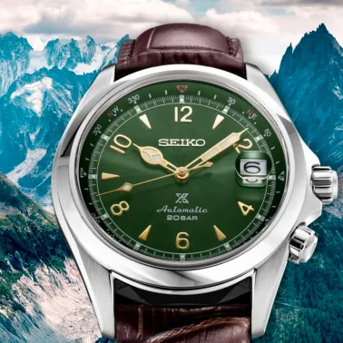 Montre Seiko Prospex Alpinist automatique cadran vert bracelet cuir marron 39,5 mm