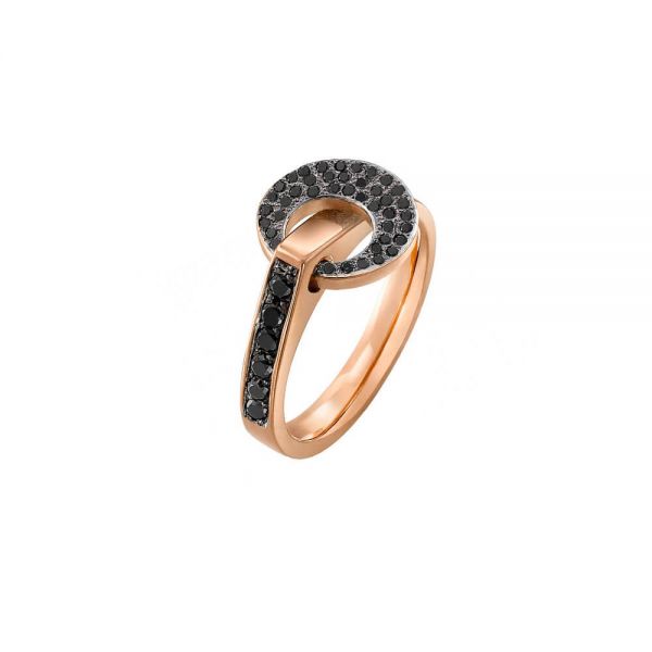 Bague Lilistone Originale rond en or rose et pavage diamants noirs