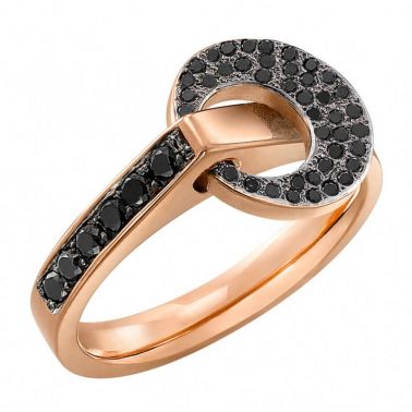 Bague Lilistone Originale rond en or rose et pavage diamants noirs