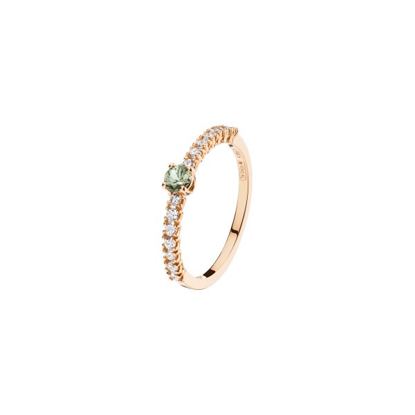 Bague Wabi Sabi en or rose saphir vert et diamants