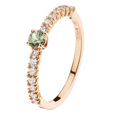 Bague Wabi Sabi en or rose saphir vert et diamants