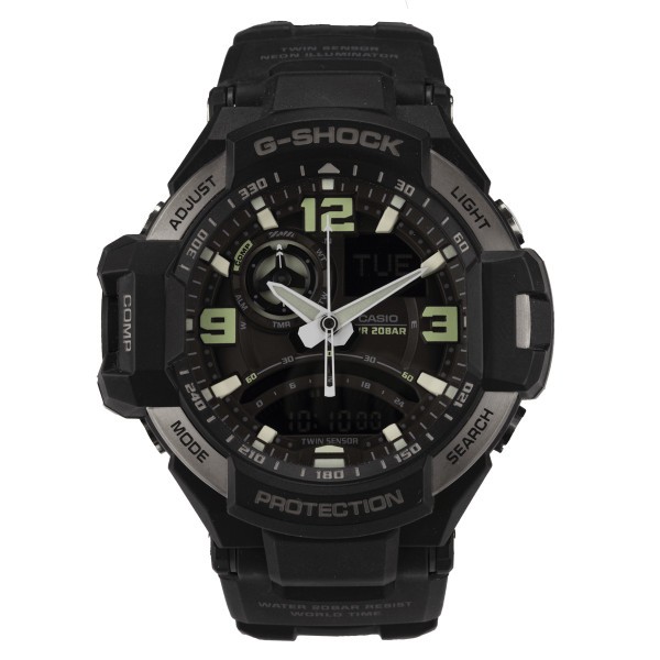 Montre Casio Gravitymaster G-Shock quartz cadran noir bracelet caoutchouc noir 50 mm