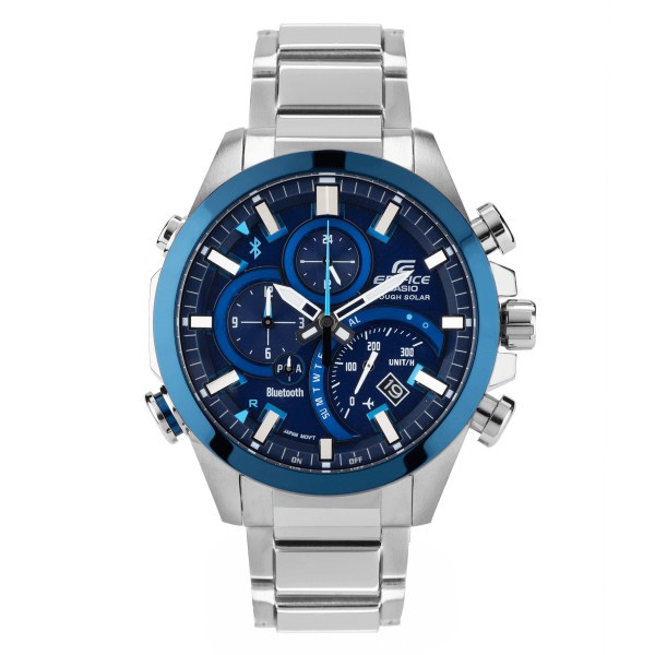 Montre Casio Edifice quartz Solaire bluetooth cadran bleu bracelet acier 50 mm