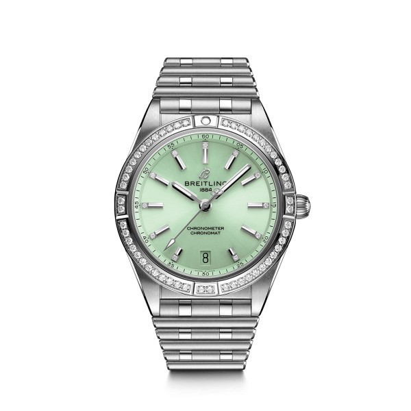 Breitling Chronomat Lady Automatic watch with green dial bezel and diamond indexes 36 mm
