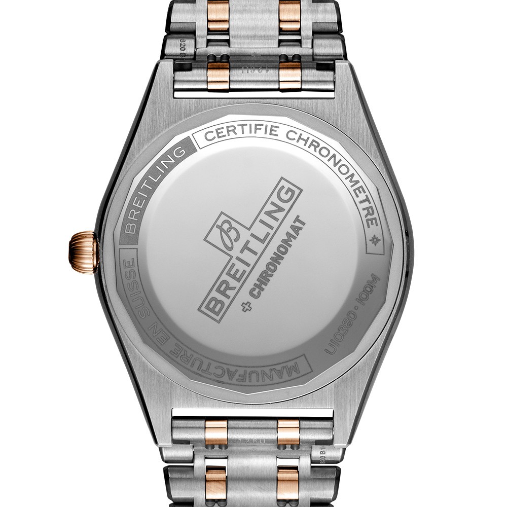Breitling Chronomat Lady Automatic watch in pink gold and steel white dial diamond bezel and indexes 36 mm