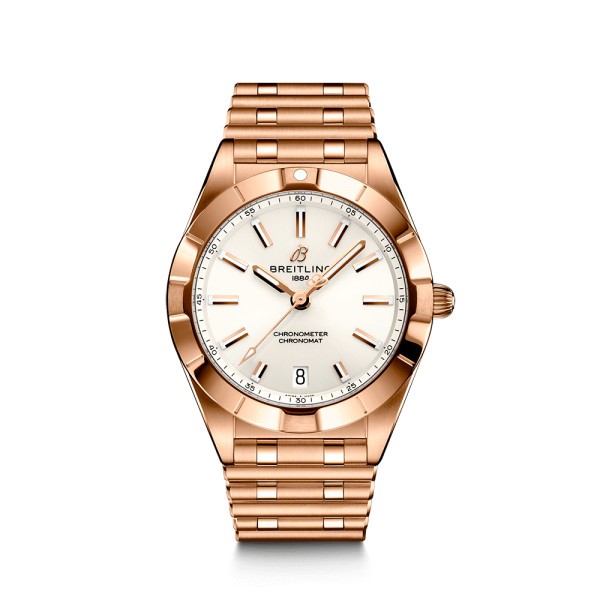 Breitling Chronomat Lady Superquartz pink gold watch white dial 32 mm