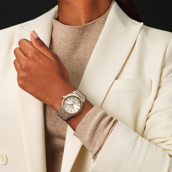 Breitling Chronomat Lady Automatic watch in pink gold and steel white dial diamond bezel and indexes 36 mm