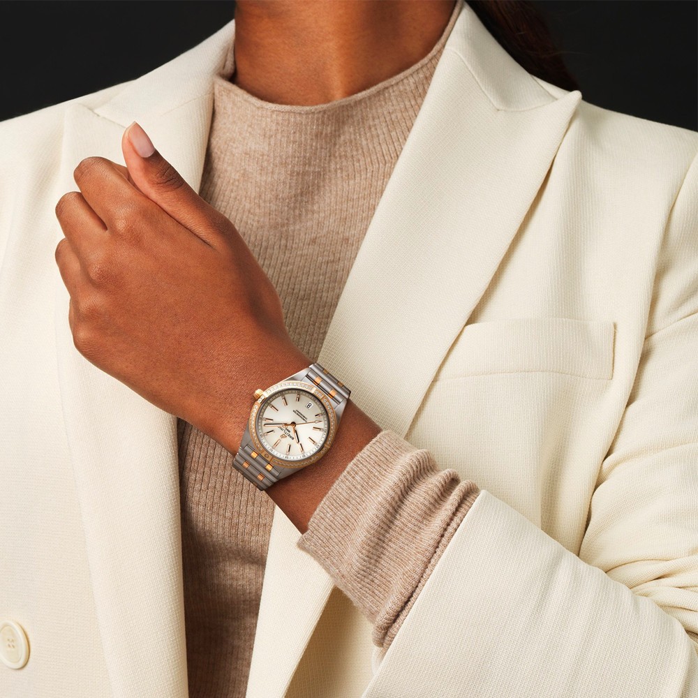 Breitling Chronomat Lady Automatic watch in pink gold and steel white dial diamond bezel and indexes 36 mm