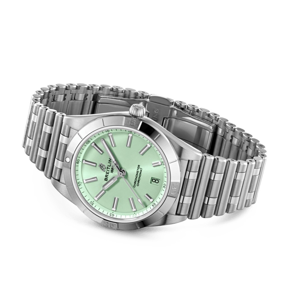 Montre Breitling Chronomat Lady Automatic cadran vert bracelet acier 36 mm A10380101L1A1 