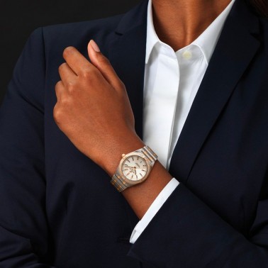 Montre Breitling Chronomat Lady Superquartz or rose et acier cadran blanc lunette et index diamants 32 mm U77310591A1U1