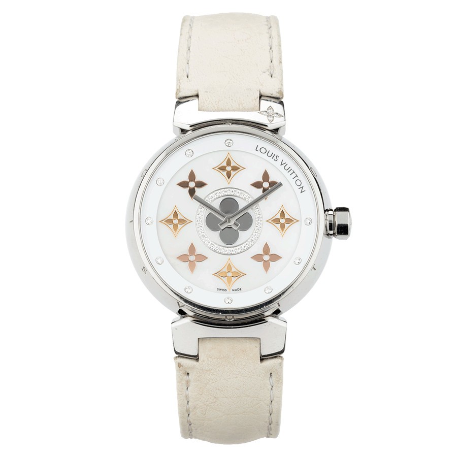 Louis Vuitton Tambour quartz watch white dial diamonds 34 mm 2017