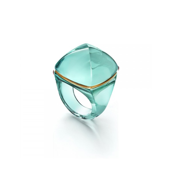 Bague Baccarat Médicis Pop en or jaune et cristal turquoise