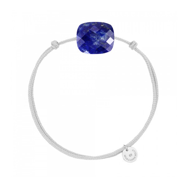 Bracelet Morganne Bello Friandise Oversize Lapis Lazuli taille coussin et cordon gris