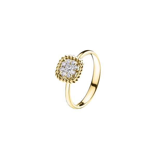 Ring square in yellow gold and paved with diamonds
