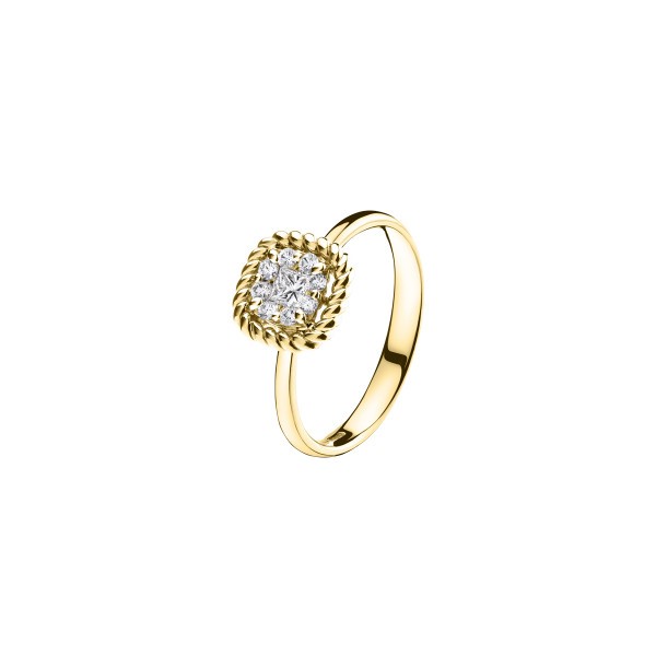 Bague Carrée en or jaune et pavée de diamants