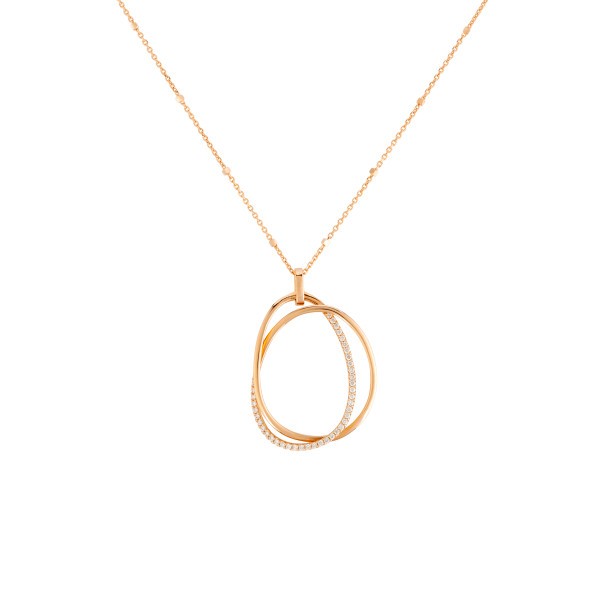 Necklace Double Anneaux in pink gold and diamonds
