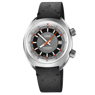 Montre Oris Sport Automobile Chronoris Date cadran gris bracelet cuir noir 39 mm