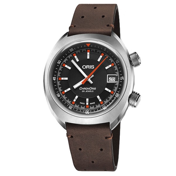 Oris Motor Sport Chronoris Date watch black dial brown leather strap 39 mm