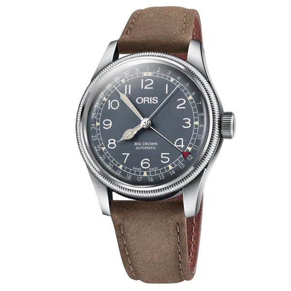 Oris Aviation Big Crown Pointer Date watch blue dial brown leather strap 40 mm