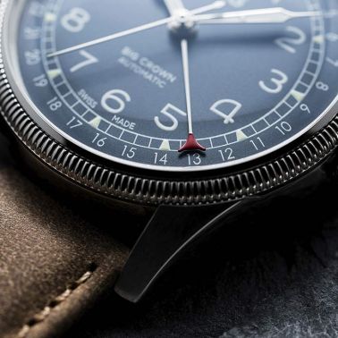 Montre Oris Aviation Big Crown Pointer Date cadran bleu bracelet cuir brun 40 mm