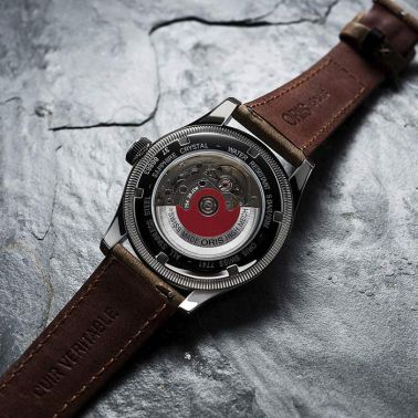 Montre Oris Aviation Big Crown Pointer Date cadran bleu bracelet cuir brun 40 mm